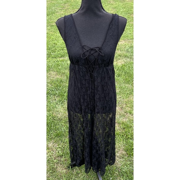 Intimately Free People Lace Slip Dress Womens Small Black Sheer Lace-Up Boho - Picture 10 of 16